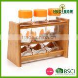 Eco-friendly Wooden Glass Spice Canister Set With Bamboo Rack thumbnail-4