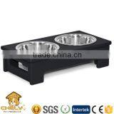 Novelty dog food bowls made of wood and stainless steel two bowls