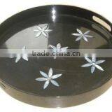 High Quality Best Selling Black Lacquered With Star Pattern MOP Designed Serving Round Tray thumbnail-1