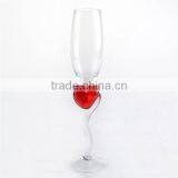 Hand Made Clear Wine Glass Flute Champagne With Red Heart thumbnail-1