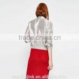 New Style Autumn Cheap Sliver Satin Plain Front Zipper Baseball Jackets thumbnail-3