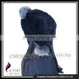 CX-C-08C Custom Beanie Hat With Fur Pom Pom,Knitted Hat With Pom Pom, Mink Fur Knitted Cap thumbnail-3