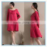 Fashion Red Linen Ladies Winter One Piece Dress of Large Size thumbnail-5