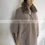 Heavy Knit Shawl With Fur Collar and Button thumbnail-1