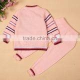 Fashion Cute Design Baby Knitted Pink Sweater Clothing Infant Pant Coats Set thumbnail-3