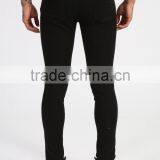 Mens 2016 Fashion Skinny Jeans Plain Black Slim Denim Jeans Ripped Jeans thumbnail-2