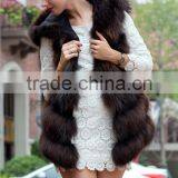 Real Fox Fur Vest Hooded Coat Woman Sleeveless Thicken Warm Genuine Fox Fur Jackets Winter Russian Natural Fur Vest thumbnail-5