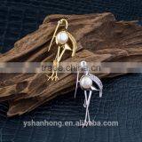 Fashion Gold Zircon White Pearl Crane Brooch Pin thumbnail-3