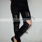 M1192 Runwaylover Hollow Cross Bandage Tight Pants Autumn Demin Pants thumbnail-2