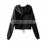 Fashion Black Long Sleeve Drawstring Wide Hood Cropped Hoodies for Girls thumbnail-2