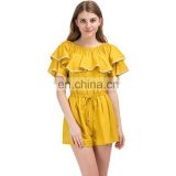 OEM Playsuits Casual Women Dress Jumpsuits In Guangzhou Factory One Piece Off Shoulder Yellow Cotton Sexy Rompers