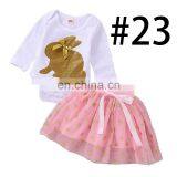 Easter Day 2019 Bunny Print Baby White Rompers & Pink Dot Tutus Skirts 2pcs Set thumbnail-2