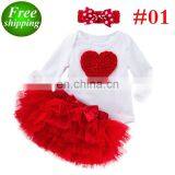 3PCS SET Baby Outfit RED HEART ROMPER & 6LAYER TUTUS SKIRTS & BOW HEADBAND Valentines Day Kids Clothing Set