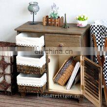 Antique Wood Carved Cane Cabinet Furniture Chest of Wicker Plastic Weave Drawers thumbnail-2