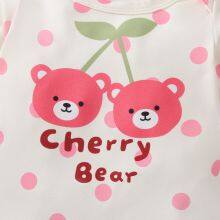 3pcs Newborn Baby's Cartoon Bear Cherry Themed Pattern Footed Onesie, Comfy Long Sleeve Romper, Toddler & Infant Girl's Bodysuit thumbnail-4