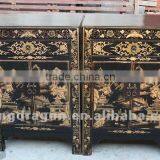 Chinese Antique Furniture Beijing Golden & Black Pine Wood Bedside Cabinet thumbnail-1