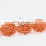 Orange Glitter Shabby Chiffon Flowers, 3-inch Size, DIY Supplies, Headband Supplies, Headband Flowers, Embellishment Flowers thumbnail-2