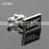 Fashion Men Black Desing Business Gentlemen Luxury Enamel Number 007 Engraved Metal Custom Made Cufflinks thumbnail-1