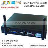 Cheap Intel Core i5 3317u Max 2.6G Mini PC Barebone System With 6*USB HDMI+VGA Dual Display HD4400 HD 4K 300M WiFi RJ45 Lan Port