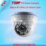 720P HD CCTV TVI Camera 2.8-12mm Varifocal Lens Zoom and Focus Digital Vandalproof Indoor IR Night Vision Secueity Camera System thumbnail-1