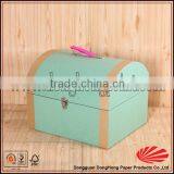 Antique Shaped Rigid Cardboard Suitcase With Plastic Handle & Metal Lock