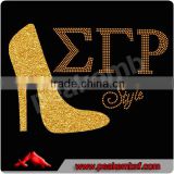 Fashion High Heel Greek Letter ETP Style Glitter Rhinestone Transfers For Ts