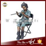 Outdoor Bronze Boy Playing Flute Music Sculpture thumbnail-1