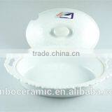 Ceramic Casserole Dish/ Large Casserole Dish Oval With Lid Lace Edged Design thumbnail-3