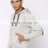 Grey Melange Hooded Sweatshirt For Man Long Sleeves With Elbow Patches Sweaters Kangaroo Front Pocket Ribbed Hem Hoody Custom thumbnail-3