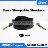 7MM Premium PU Leather Cowskin or Sheepskin Shoelace for Air Sneakers - Black Faux Lambskin Leather Lace W/Gold Plated Tips thumbnail-1
