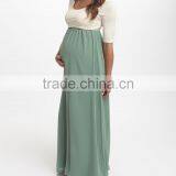 New Arrivals Maternity Dresses With Sage And Ivory Color Block Maternity Scoop Neck Maxi Dress Women Wear WD80817-1 thumbnail-3
