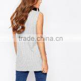 2016 Guangzhou Shandao OEM Custom Summer Women Sexy Sleeveless Deep V Neck Striped Cotton Latest Fashion Long Top Design thumbnail-3