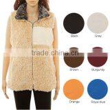 Wholesale Girls Plain Sleeveless Winter Faux Fur Warm Fur Monogrammed Sherpa Fleece Women Vest With Zipper and Pocket thumbnail-3