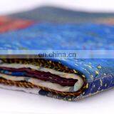 Indian Handmade Silk Saree Fabric Patchwork Kantha Quilt Queen Bedding Throw Reversible Bedspread thumbnail-4