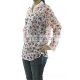 White Floral Front Button Full Sleeve Top for Girls thumbnail-2
