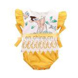 Free Ship Newborn Baby Girls Fairy Lace Yellow Romper Bow Deer Jumpsuit Sunsuit Outfit Cute Summer Clothes thumbnail-1