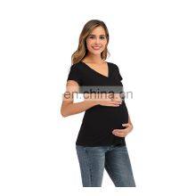 Pregnant Women's Sandal Party Wear Women's Gym Wear Set New Style Short Sleeve Deep V-Neck Solid Color Cross Breast And thumbnail-5
