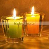 Hand Made Clear Glass Mug Shaped Thick Wall and Bottom Replacement Glass Candle Holder With Green and Orange Candles thumbnail-2