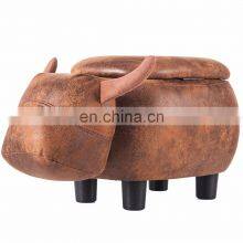 Leather Wood Footstool Rest Modern Ottoman With Pu Leather Shoe Storage Ottoman,animal Footstool