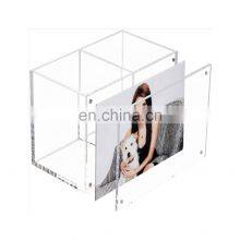 Desk Acrylic Pen Holder With Photo Frame Magnetic Pen Holder