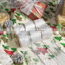 6 Yards/Roll 63mm Gold/Silver Wired Edge Glitter Organza Christmas Ribbon for Wedding Christmas Decoration Gift Packaging thumbnail-1