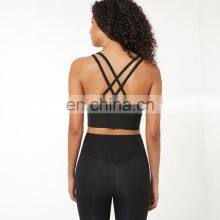 Custom New 75% Nylon 25% Spandex Thread Fabric Ladies Gym Wear Strappy Sports Bra Top Fitness Bra for Women thumbnail-4