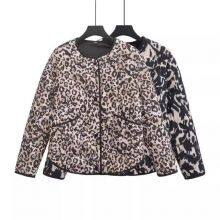 Women's Versatile Animal Print Round Neck Single Breasted Long Sleeved Cotton Jacket Jacket thumbnail-3
