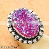 925 Sterling Silver Oval Natural Rainbow Titanium Druzy Gorgeous Unisex Ring thumbnail-1