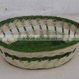 Round Green Open Weaving Rattan Basket thumbnail-1