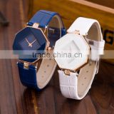 New beautiful lady small leather straps elegant watches Prismatic glass surface wristwatch