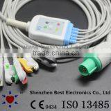 GE Hellige 5 Lead ECG Cable and Leadwires, 10pin, IEC With Grabber