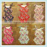 Wholesale Kids Jumpsuit Baby Girl Pom Pom Rompers With Rose Flower Baby Romper Clothes Baby Rose Floral Patterns thumbnail-1