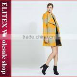 2015 HOT Newest Yellow Plaid Wool Woman Sexy Winter Overcoat With Belt thumbnail-3