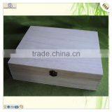 Natural Unfinished Hinged 3 Bottles Compartments Wood Wine Case thumbnail-1